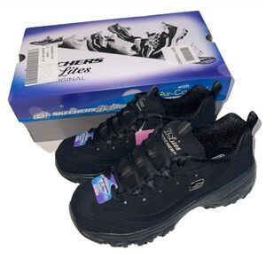 Skechers Women's D'Lites Play On Blk Sneakers Size 8 #11949 Black Shoes New
